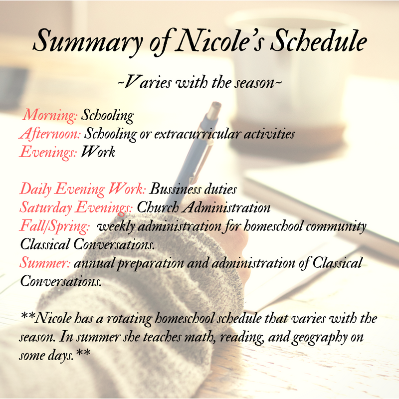 Nicole's Homeschooling and work schedule